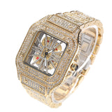 Hip-hop diamond-encrusted hollowed-out square watch