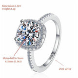 S925 Multicolor Moissanite Cushion Halo Adjustable Rings with Pavé-Set Band & Square Accents, 0.5ct-2ct D-Grade VVS Certificate, 12 Vibrant Colors, Sterling Silver Jewelry