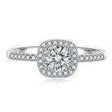 S925 Multicolor Moissanite Cushion Halo Adjustable Rings with Pavé-Set Band & Square Accents, 0.5ct-2ct D-Grade VVS Certificate, 12 Vibrant Colors, Sterling Silver Jewelry