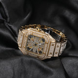 Hip-hop diamond-encrusted hollowed-out square watch