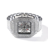 Hip-hop diamond-encrusted hollowed-out square watch